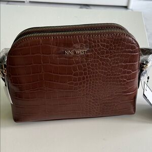 Nine West Brown Croc-Embossed Shoulder Bag